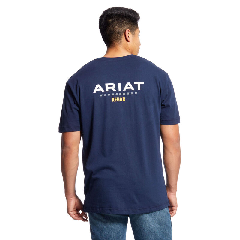 Ariat Rebar Cotton Strong Logo - Miesten Laivastonsininen T-Paidat ( USHNGP-790 )